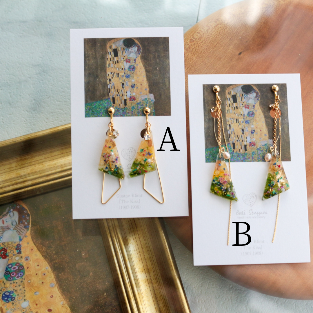Gustav Klimt Inspired Triangular Floral Earrings - Kiss