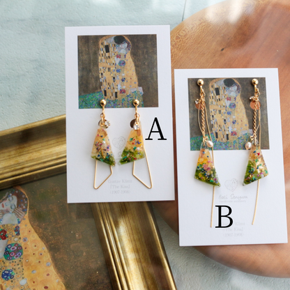 Gustav Klimt Inspired Triangular Floral Earrings - Kiss