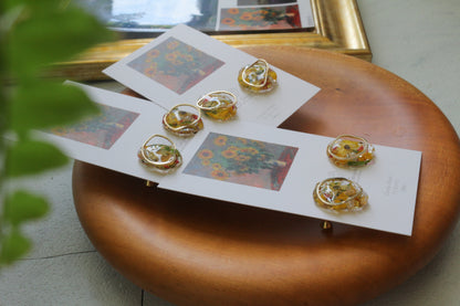 Monet Inspired Flower Medallion Earrings No.1 イヤリング Clip-on ひまわり
