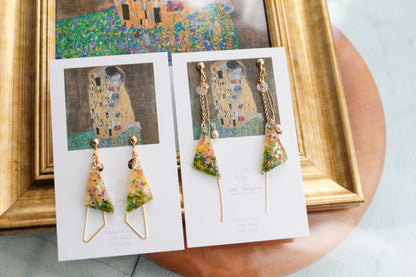 Gustav Klimt Inspired Triangular Floral Earrings - Kiss