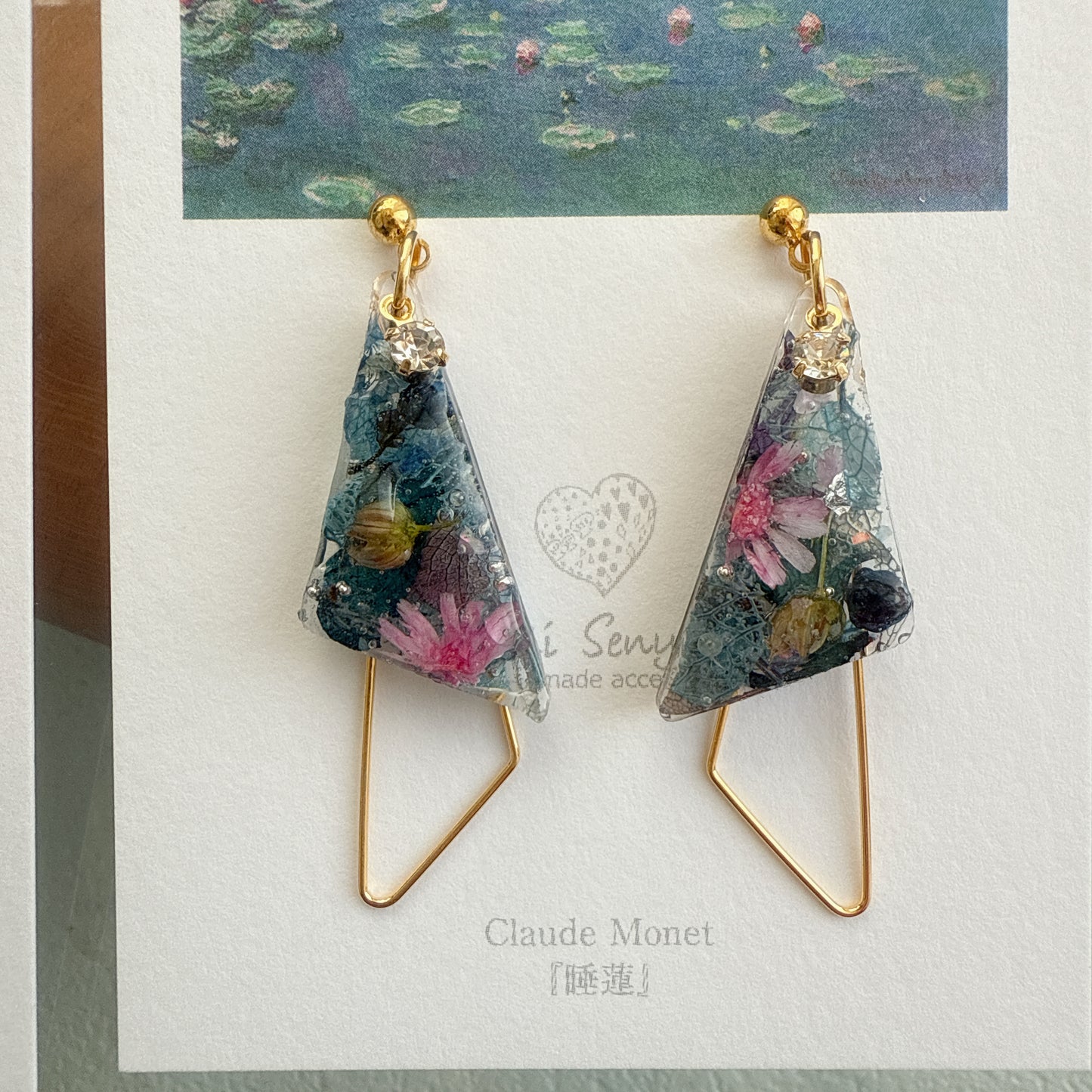 Claude Monet Water Lilies Inspired Triangular Floral Earrings -  No.31