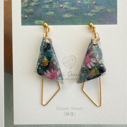Claude Monet Water Lilies Inspired Triangular Floral Earrings -  No.31