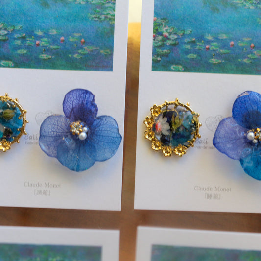 Monet's Water Lilies Inspired Flower and Medallion No.8 イヤリング Clip-on 睡蓮