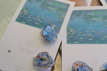 Monet Inspired Flower Medallion Earrings No.3 樹脂ノンホールピアス Plastic Clip-on 睡蓮