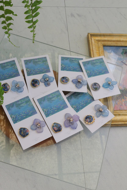 Monet's Water Lilies Inspired Flower and Medallion No.39 イヤリング Clip-on 睡蓮
