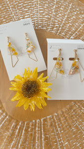 Triangular Floral Earrings With Seasonal Hydrangea- SunFlower