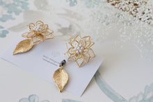 Three Layer Flower Earrings with Small Gold Leaf