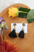 Black Tassel Earrings with Real Flowers