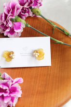 Beautiful Yellow Hydrangea Petal Earrings with Cotton Pearl and a Swarovski gem - 2022APR