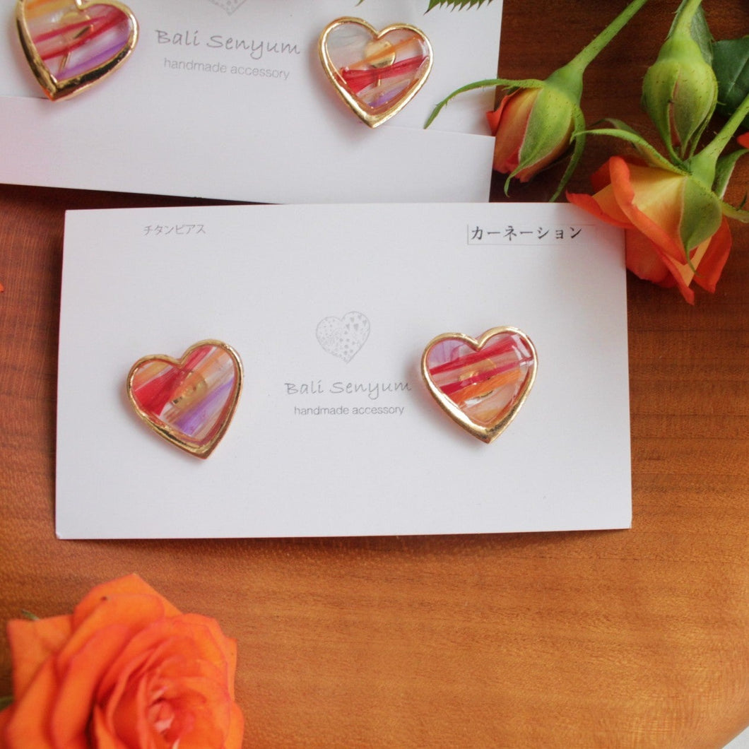 Heart-Shaped Carnation Medallion Earrings