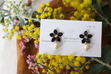 Small Black Sakura Earrings with Japanese Cotton Pearl