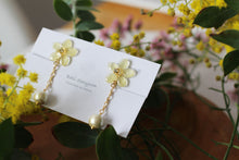 Yellow Sakura Earrings with Japanese Cotton Pearl Chain