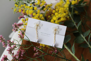 White Sakura Earrings with Japanese Cotton Pearl Chain