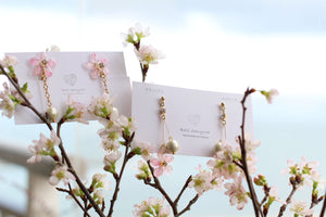 Dangling Pink Sakura Earrings with Japanese Cotton Pearls