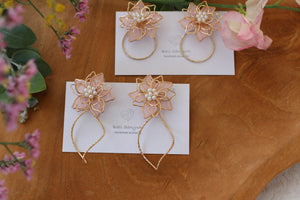 Sakura Pink Three Layer Flower with Hoop Earrings