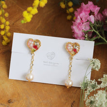 Heart Earrings with Japanese Cotton Pearl Chain