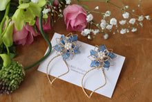 Blue Three Layer Flower with Wave Hoop Earrings No.2