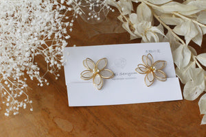 Medium Two Layer Sakura Earrings- White