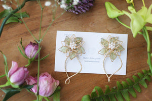 Light Green Three Layer Flower with Wave Hoop Earrings
