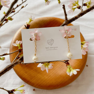 Someiyoshino Sakura Earrings with Japanese Cotton Pearl Chain #S033