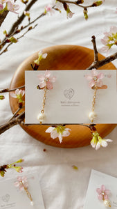 Someiyoshino Sakura Earrings with Japanese Cotton Pearl Chain #S033