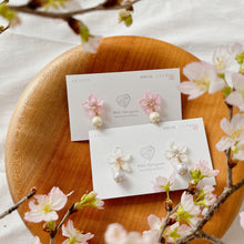 Small Someiyoshino Sakura Earrings with Japanese Cotton Pearl #S007