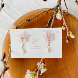 Someiyoshino Sakura Earrings with Short Chain & Pearl No.3